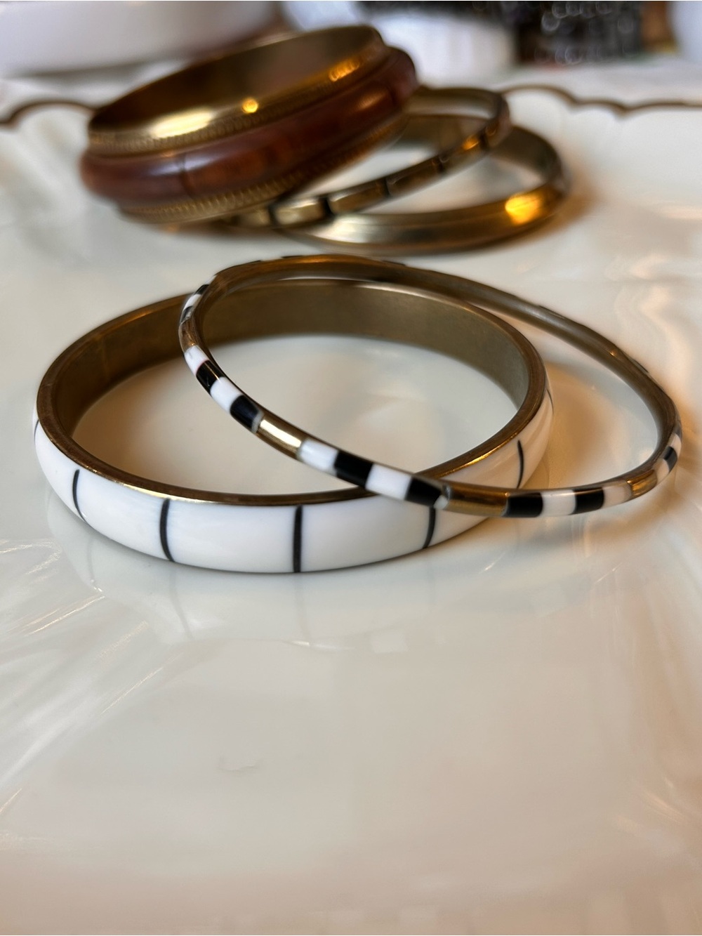 Lot of 6 Mixed Media Brass Bangles | Resin Wood Enamel Stack Bracelets Boho - Picture 6 of 8